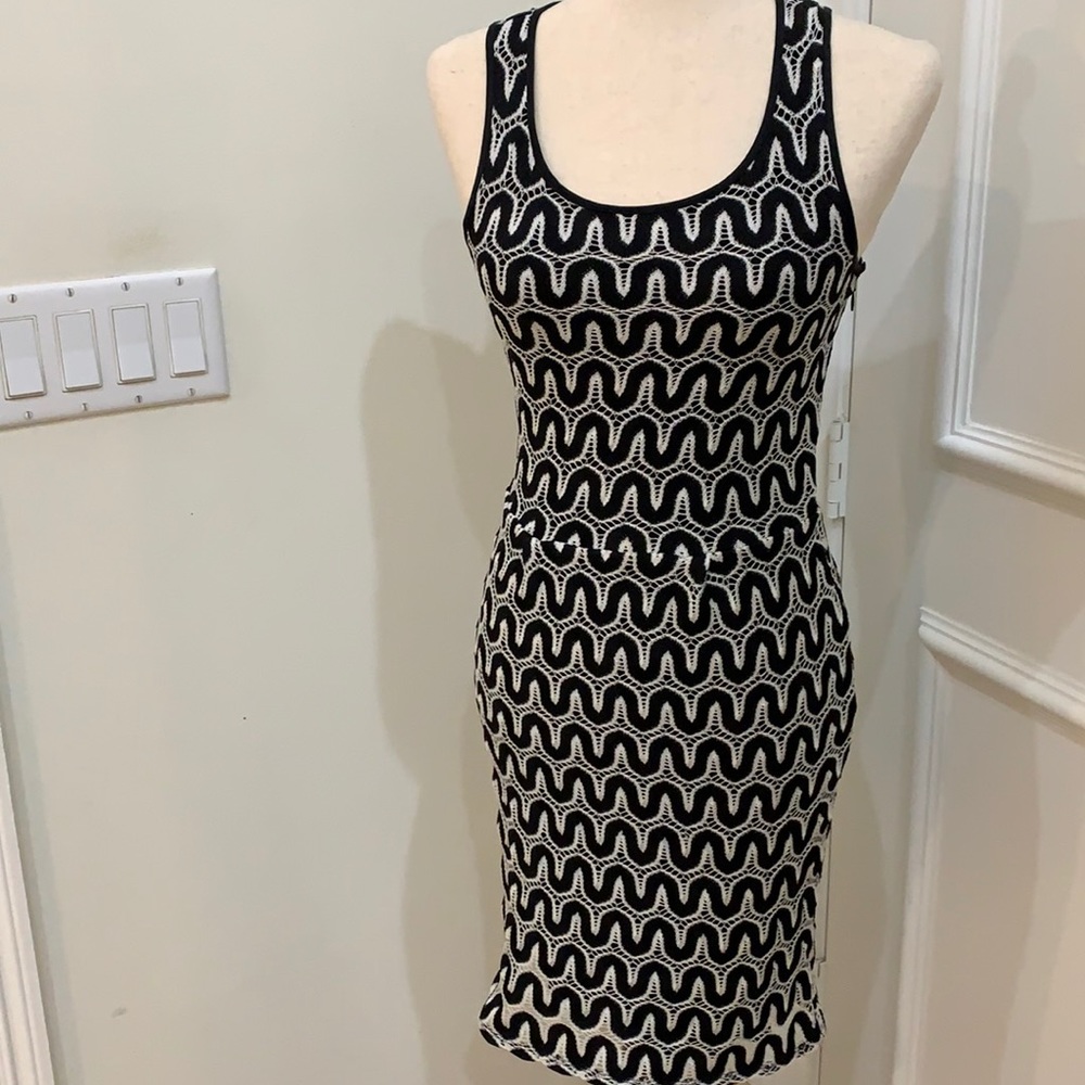 Banana republic fitted geometric black white dress